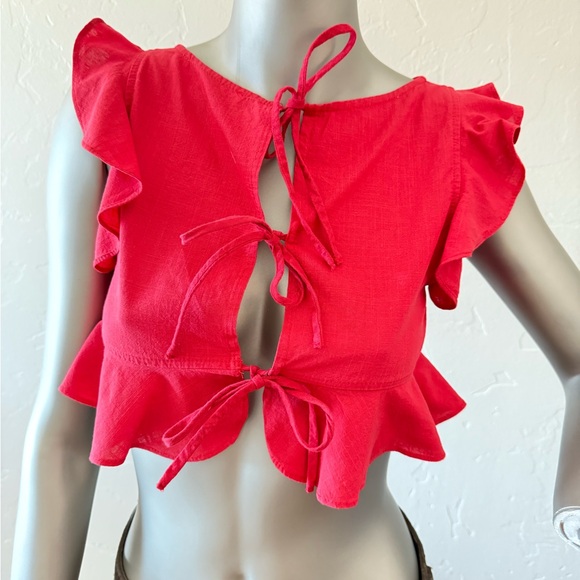 Altar’d‎ State Women's Ruffled Cropped Red Top - Picture 3 of 8